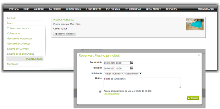 Reserva de instalaciones de la comunidad
